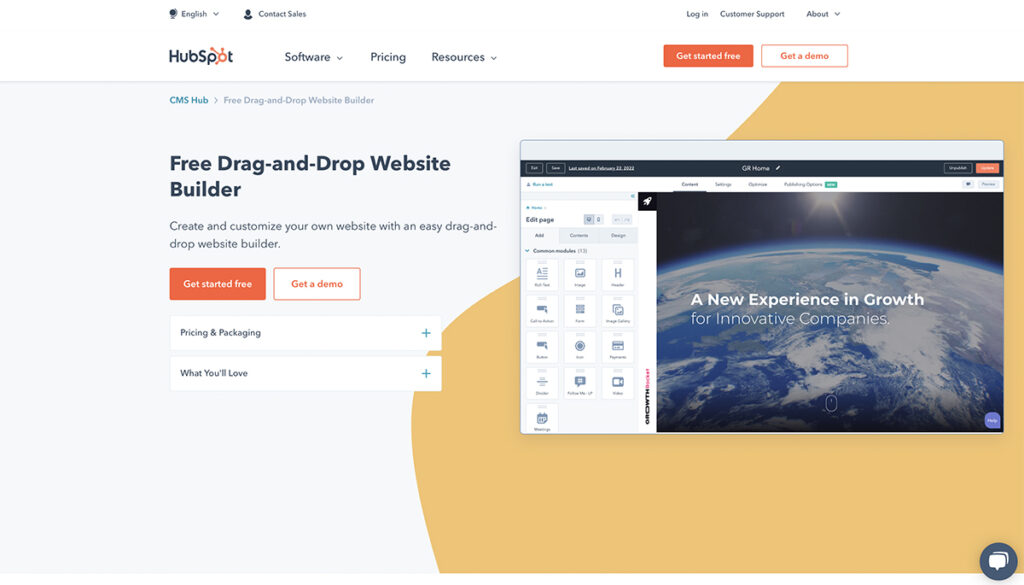 Hubspot free website builder for marketers