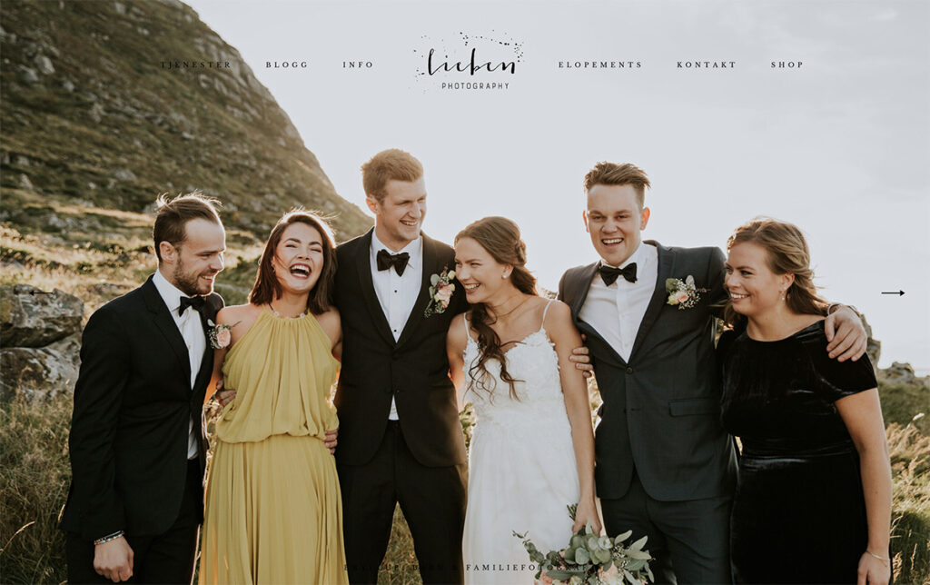 Lieben wedding photography website has a full side slider with beautiful photos