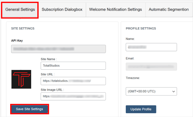 Save site settings