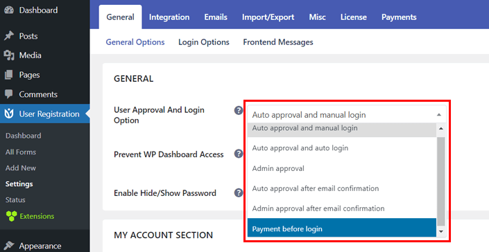 Set Payment Before Login