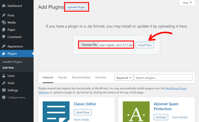 Upload and Install Plugin