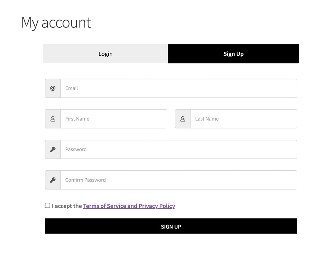 An inline WooCommerce login form with sign up tab
