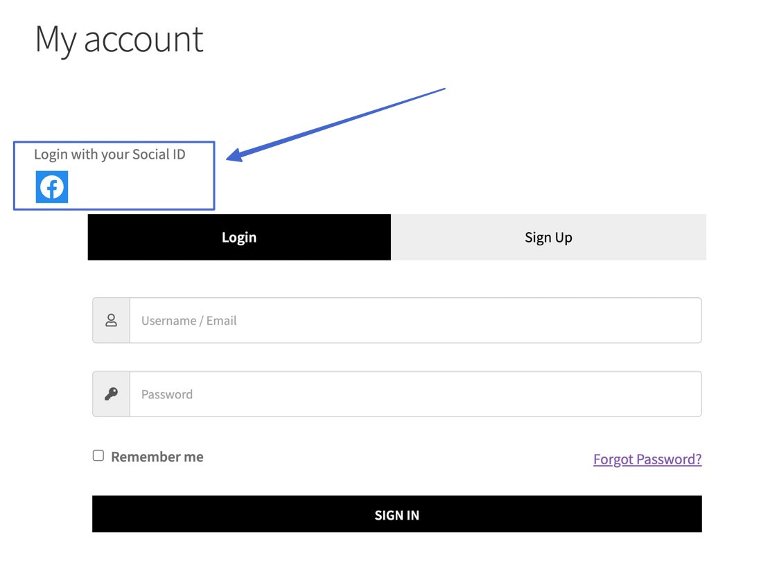 Facebook login button for WooCommerce on the frontend