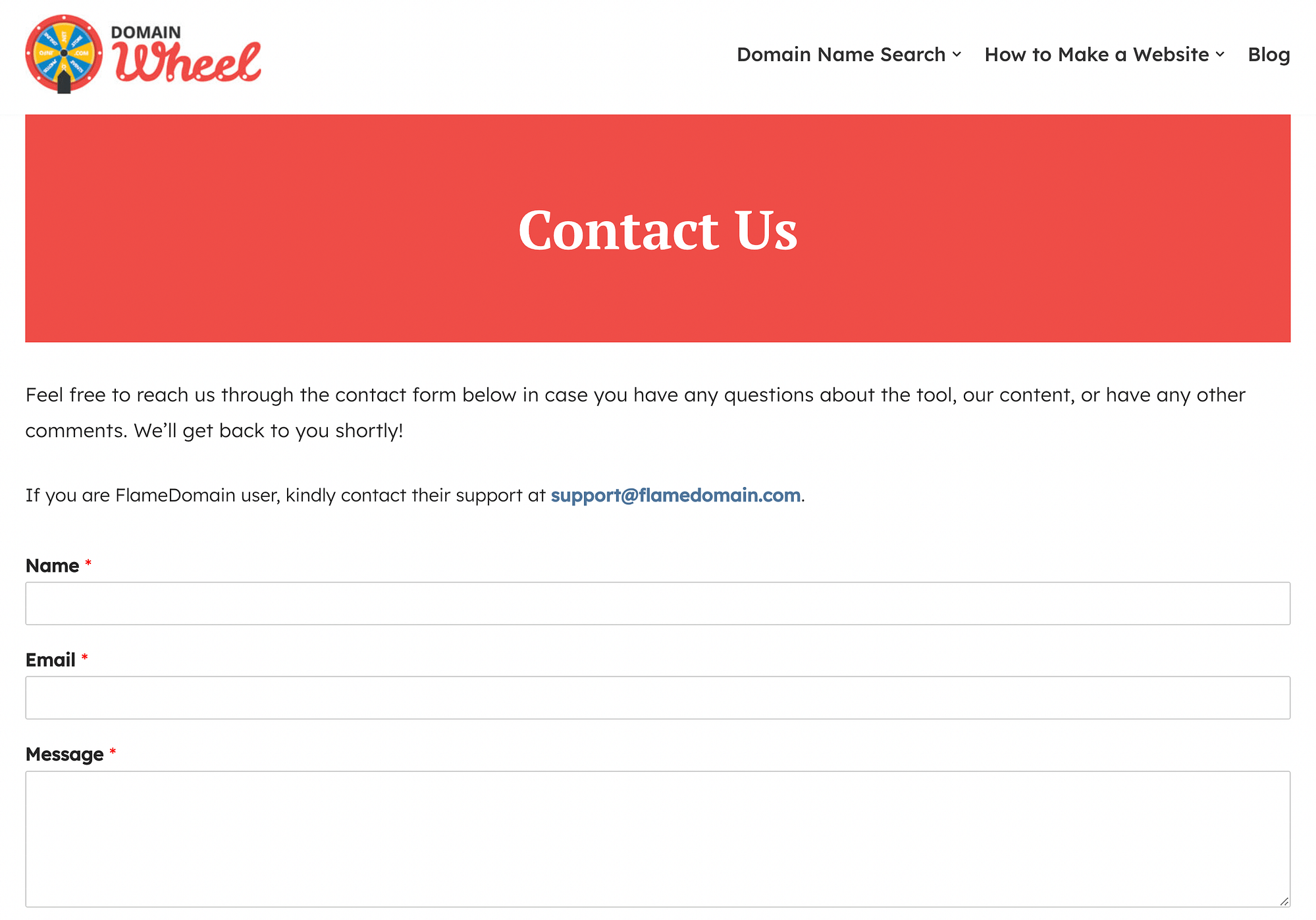 Domain Wheel's contact page