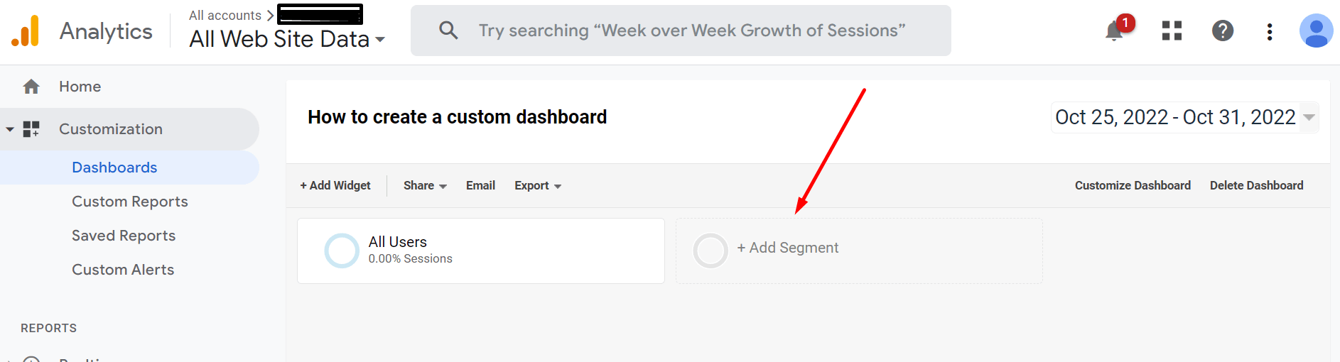 Google Analytics dashboard - add segment