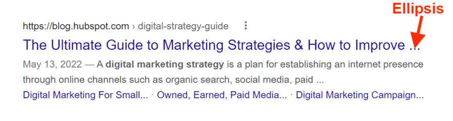 What is a website title? This is an example of a Hubspot website title that is too long and is showing an ellipsis in the SERP.