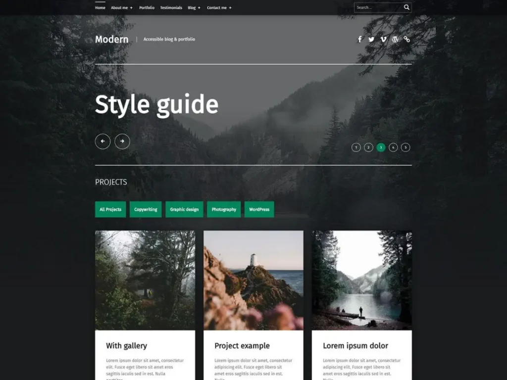 Modern is an accessibility-ready blog and portfolio WordPress theme by WebManDesign
