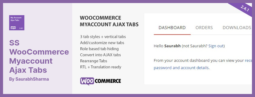 SS WooCommerce Myaccount Ajax Tabs Plugin - Lets You Customize WooCommerce Myaccount Tabs