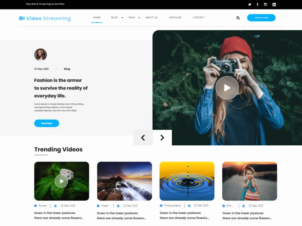 Video Streaming provides you with plenty of possibilities for creating a website for your video blog, a perfect gallery of videos 