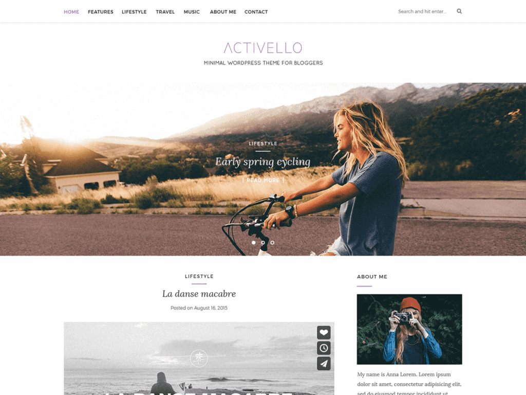 Activello is a clean and minimal WordPress blog theme with premium look and feel well suited for food, fashion, travel, lifestyle, sports and any other awesome blogs. 