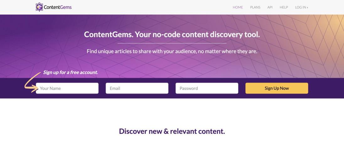 Contentgems content curation tool homepage