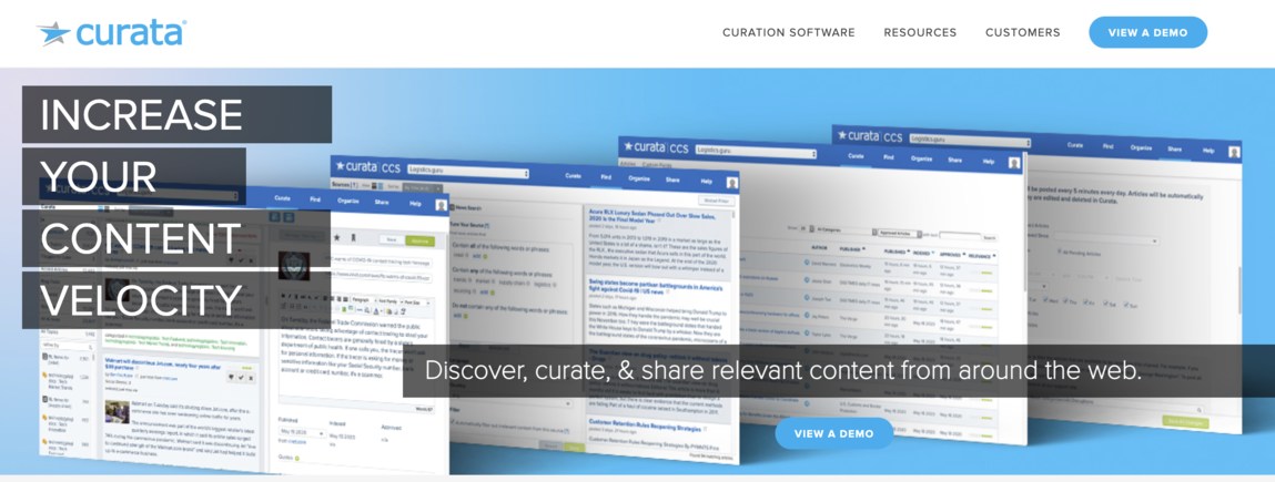 Curata content curation tool homepage