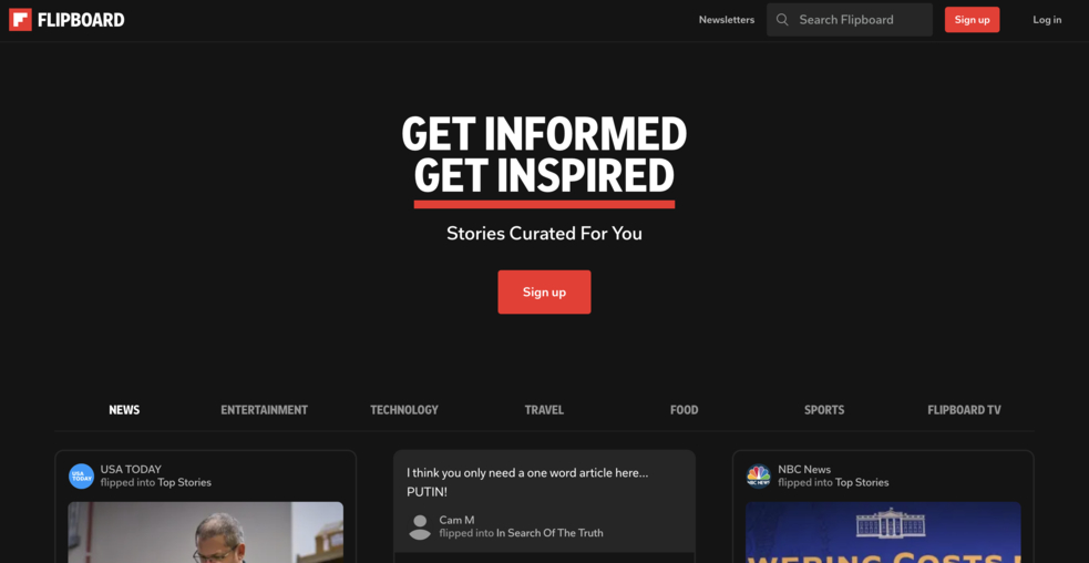 Flipboard content curation tool homepage