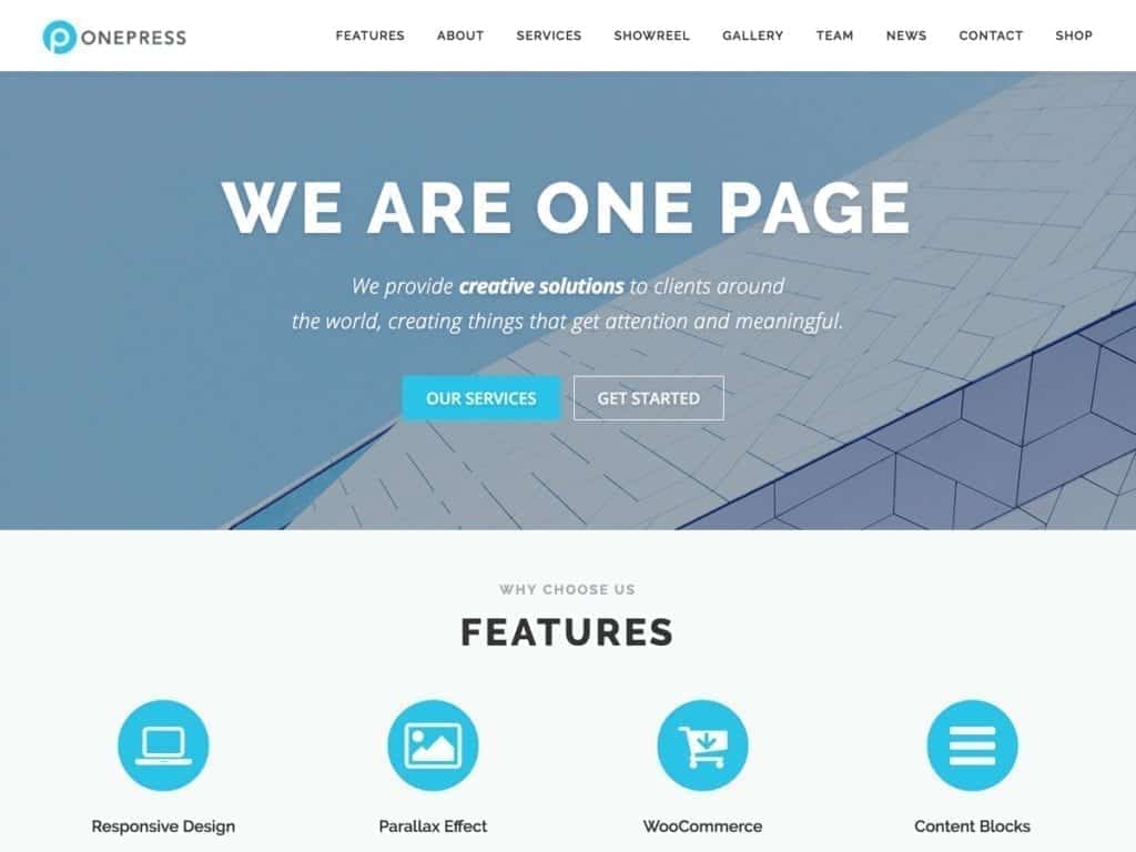 OnePress is an outstanding creative and flexible WordPress one page theme well suited for business website, portfolio, digital agency, product showcase,
