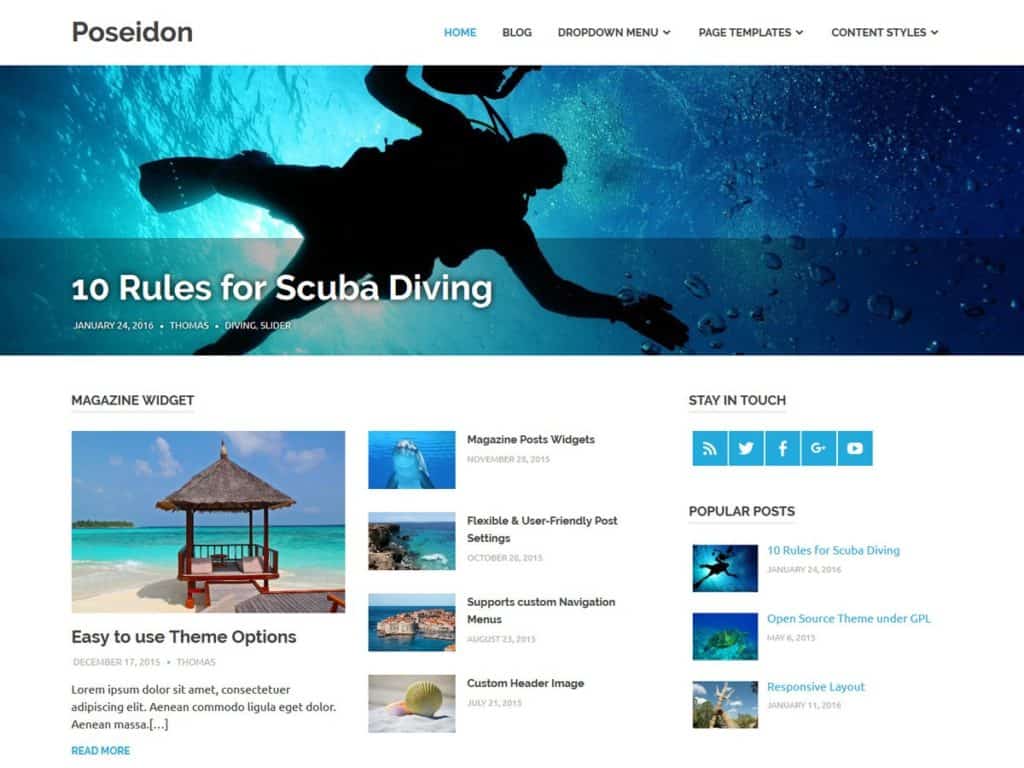 Poseidon is an elegantly designed WordPress theme featuring a splendid fullscreen image slideshow