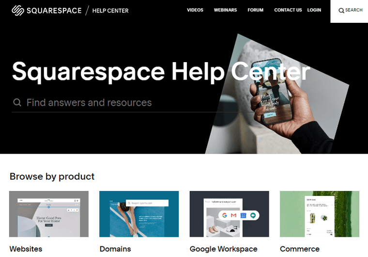 Example of Squarespace Help Center
