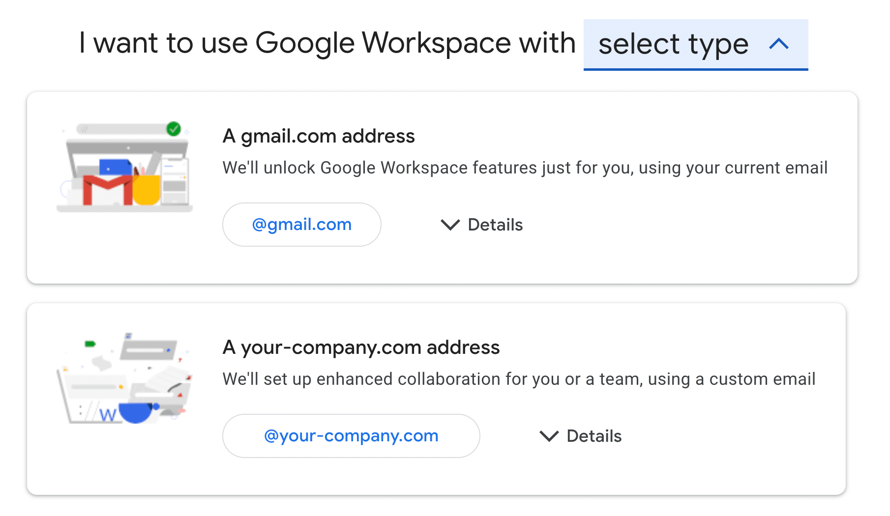 Select Google Workspace email type.