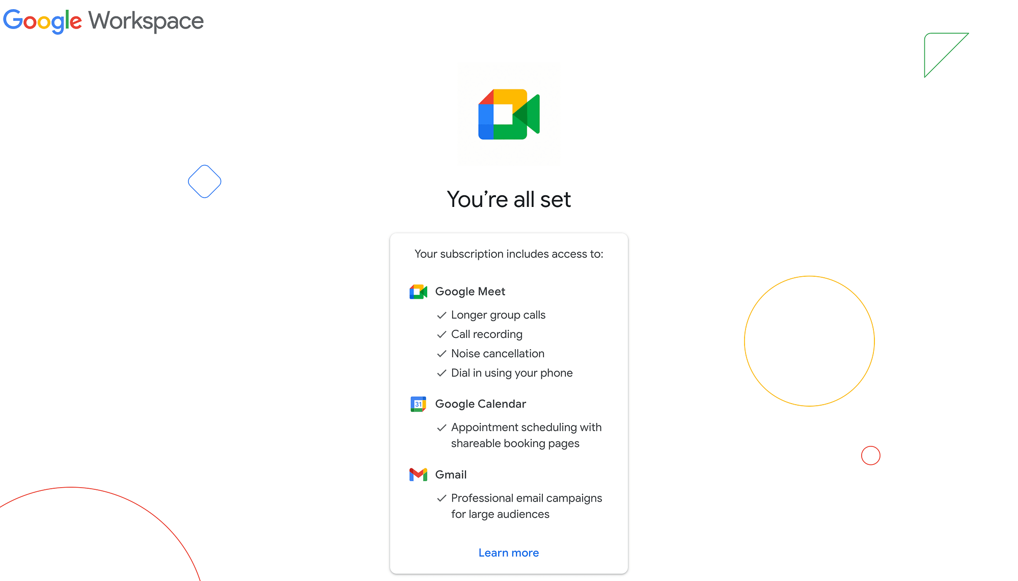 Google Workspace confirmation screen.