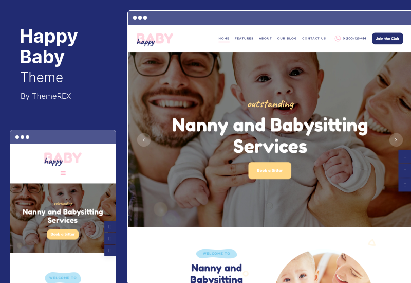 Happy Baby Theme - Nanny & Babysitting Services Children WordPress Theme