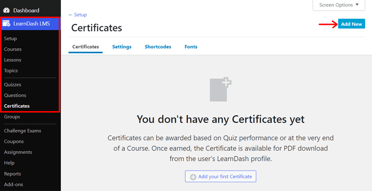 Add New Certificate on LearnDash LMS