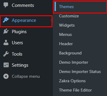 Appearance to Themes Navigation