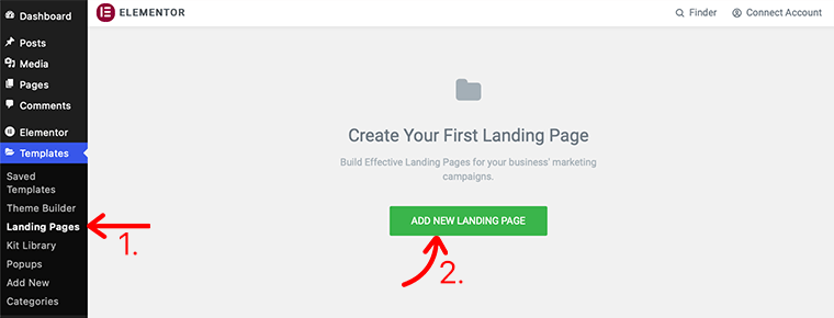 Click on the Add New Landing Page Button