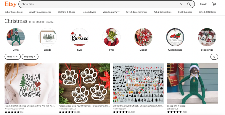 Etsy marketplace christmas homepage