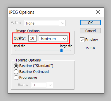 Option for Image Quality in Photoshop