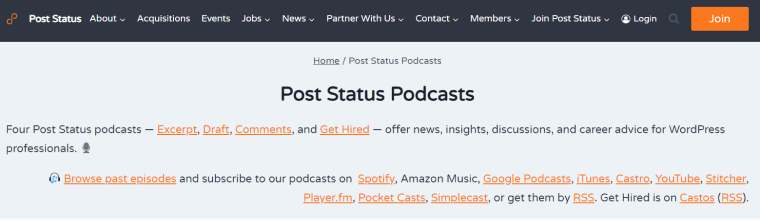 Post status wordpress podcast