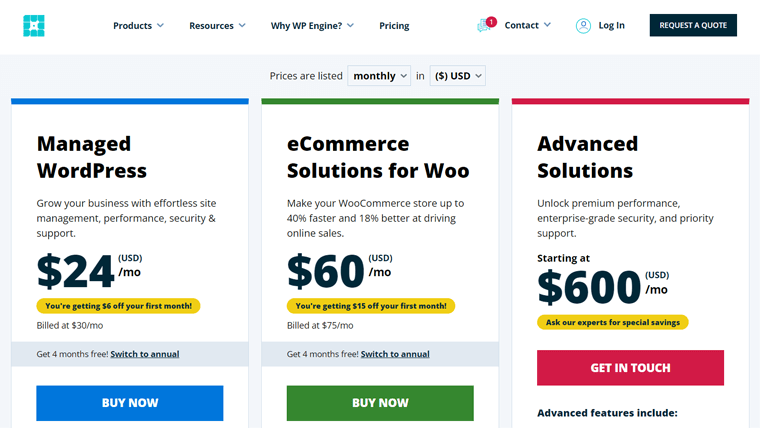 Pricing Plans of WP Engine