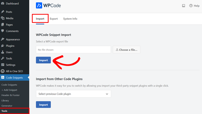 Import code snippets