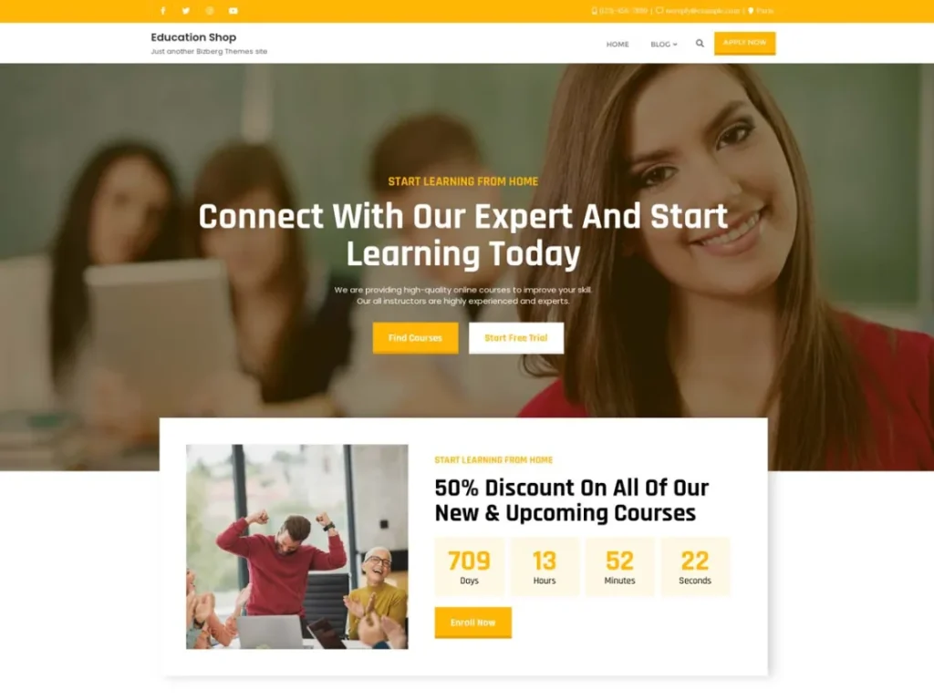 Education Shop is a free WordPress eLearning or LMS theme