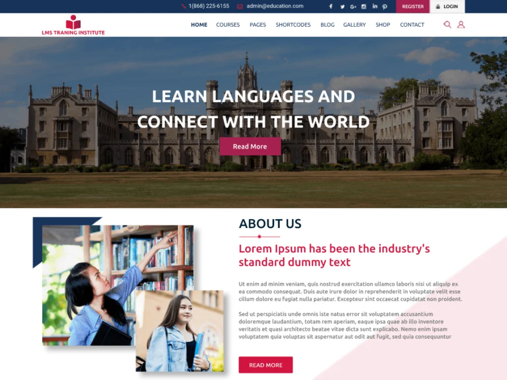 LMS Training Institute is the theme for teaching classes, academies, classes, courses, e-learning, headless cms, instructor
