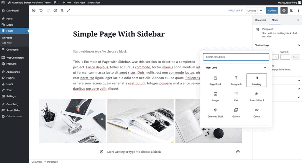 Adding Simple Page to WordPress Gutenberg Theme