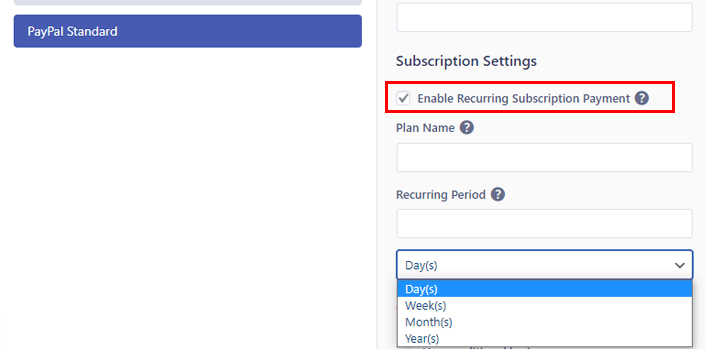 Enable Recurring Subscription Payment