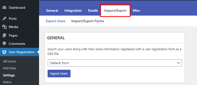 Import and Export Tab