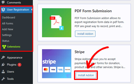 Install Stripe Addon User Registration