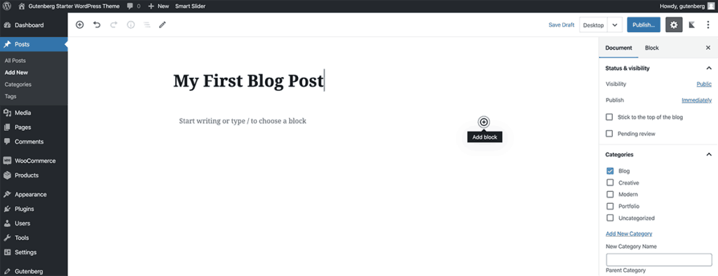 WordPress Gutenberg my first blog post 
