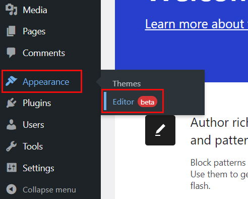Navigate to Appearance and Editor
