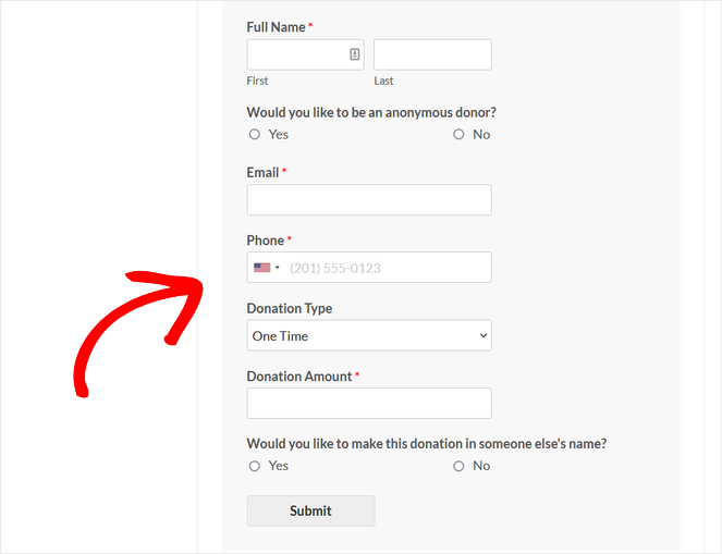 Donation form template from WPForms