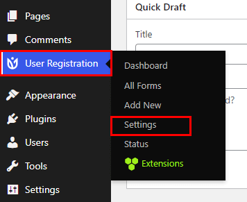 User Registration Settings Tab