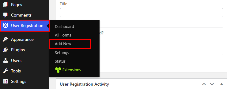 User Registration to Add New Navigation
