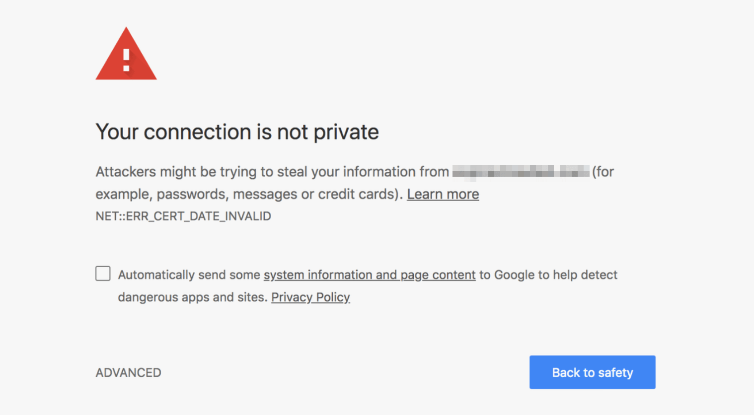 An expired SSL certificate error