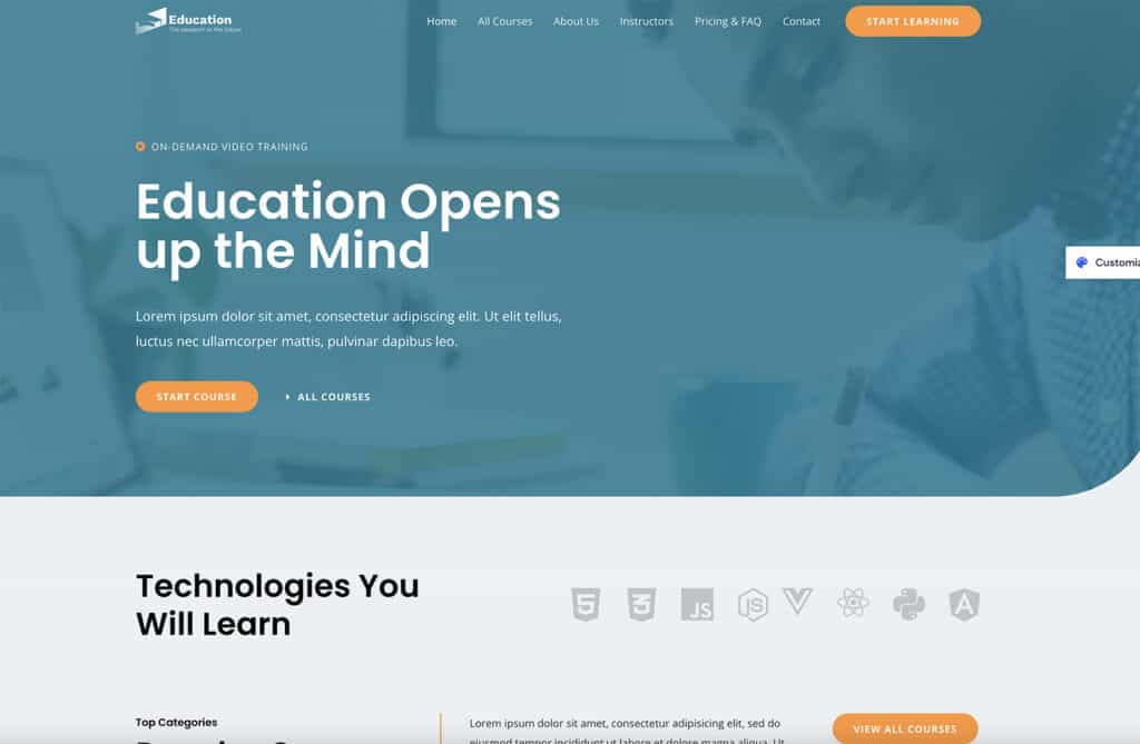 An online course website Education theme is ideal if you’re planning to launch a Learning Management System
