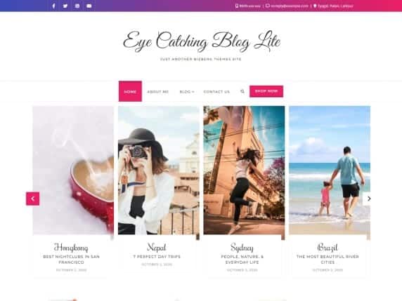 Eye Catching Blog is a clean and minimal blog theme for perfect for writers who need to create personal blog site with simple creative features and effects to make readers feel the pleasure 