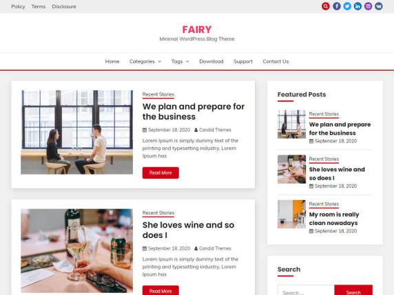 Fairy is a free and minimal WordPress blog theme. It is a Gutenberg ready WordPress theme and compatible with all blocks and patterns of WordPress. 