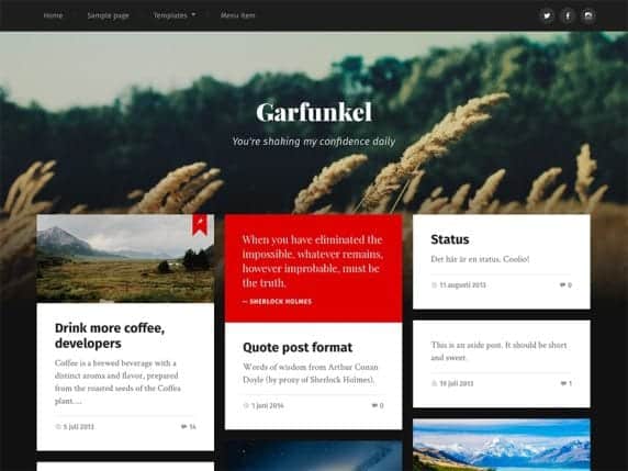 Garfunkel is a stylish and responsive Pinterest-style theme with Masonry layout.