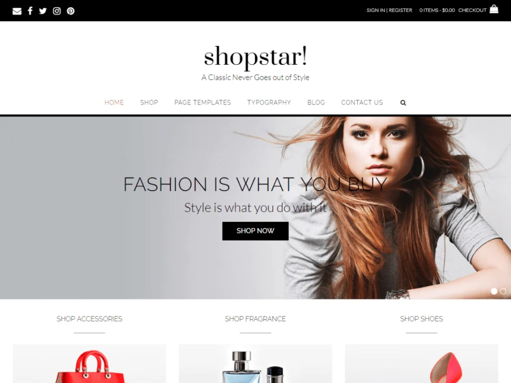 A Classic Never Goes out of Style. Shopstar! is a super stylish, fully responsive, easy to use WordPress theme perfect for an online store, fashion website or blog. 