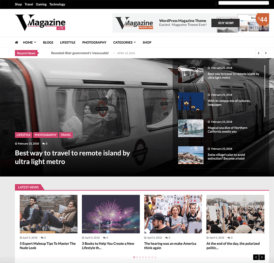 VMagazine Lite is a free highly responsive multi-layout news magazine WordPress theme
