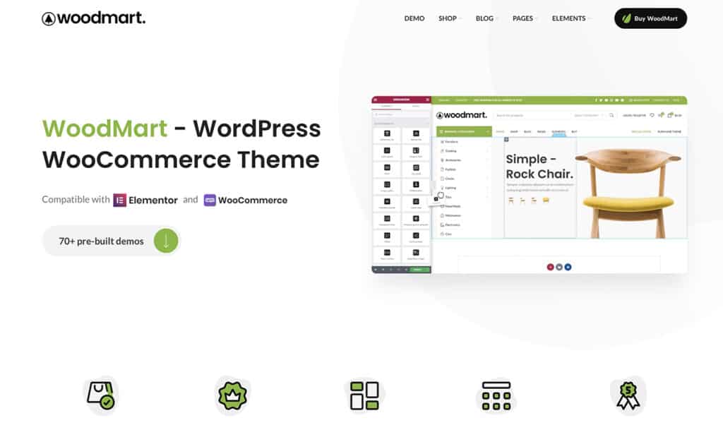 WoodMart is a premium theme optimized for creating WooCommerce online stores that provides a super-fast interface for the ultimate user experience
